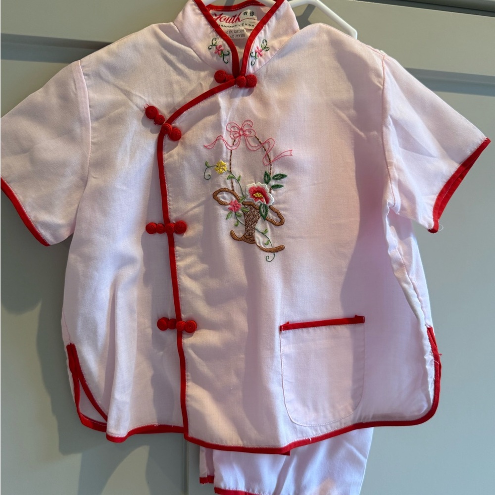 Vintage Shanghai Youth Pink Embroidered Outfit Size 4